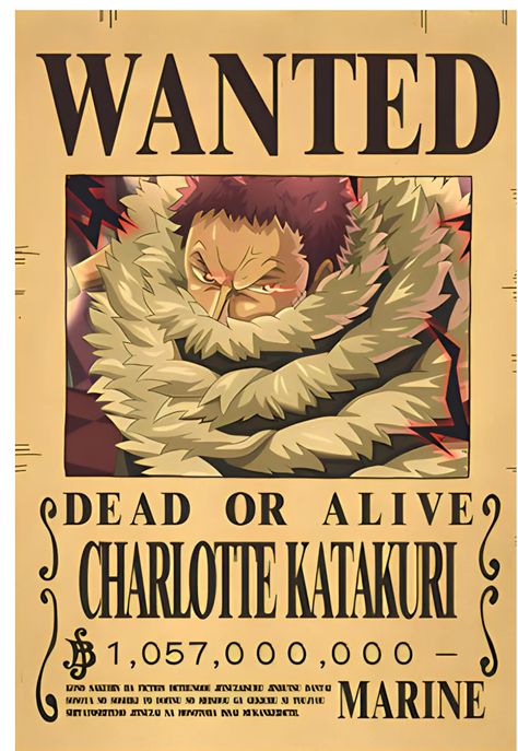 Katakuri Bounty, Katakuri Wanted Poster, One Piece Katakuri, Luffy Bounty, Wanted One Piece, Big Mom Pirates, Charlotte Katakuri, One Piece Bounties, Big Mom