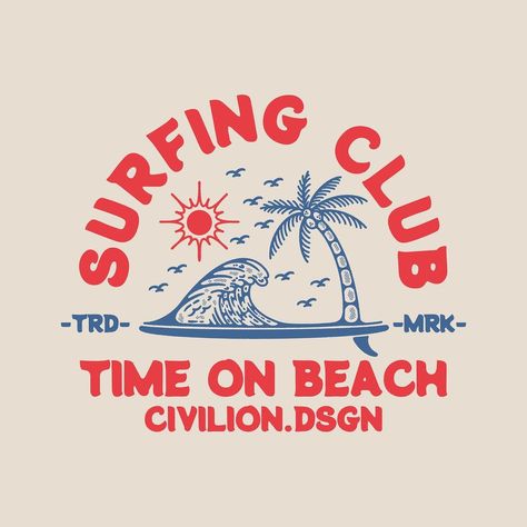 Riding high on the retro tide! This vintage-inspired logo for a surfing club captures the essence of the sun, surf and palms. 🌞🌊🌴⁣ ⁣ Design delights by @civiliondesign_⁣ ⁣ #indiefound #creativecommunity #inspiration #logodesign #graphicdesign #vintagestyle #surfingclub #sunwavepalm #illustration #digitalart #artcommunity #designinspiration #artlovers #artworkoftheday #creativeexpression #artsharing #waveriderretro #branding #uniqueartwork #surfdesign #surfart #badgedesign⁣ ⁣ Surf Logo, Beach Logo, Wave Illustration, Vintage Waves, Surf Brands, Retro Surf, Design Stickers, Vintage Poster Design, Surf Design