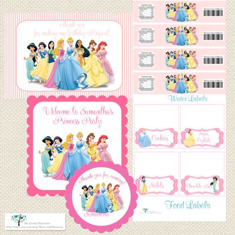 Disney+Princess+Party+Printables Disney Princess Theme Birthday Party Free Printables, Disney Princess Birthday Party Decorations Free Printable, Free Disney Princess Printables, Disney Princess Printables Free Prints, Free Princess Printables, Princess Popcorn, Label Botol, Princess Birthday Party Decorations Diy, Disney Princess Party Favors