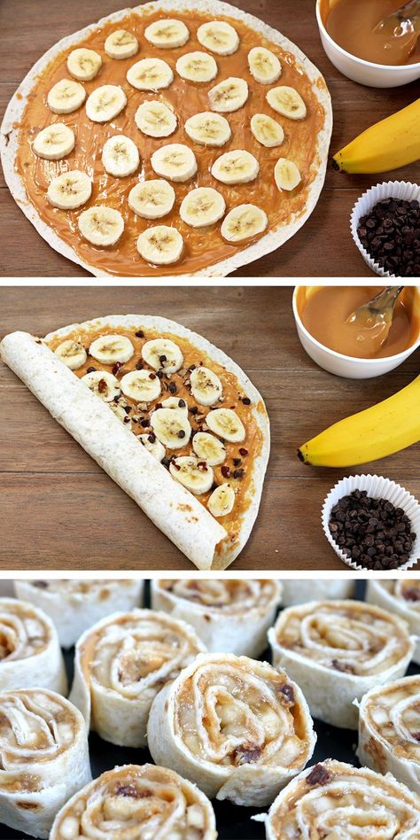 Banana Roll Ups, Banana Roll, Easy Snacks For Kids, Healthy Sweet Snacks, Snack Treat, Summer Snacks, Healthy Snacks Easy, Healthy Sweets Recipes, Homemade Snacks