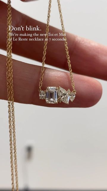 Melanie Casey Fine Jewelry on Instagram: "We designed this piece together, live here on Instagram, for Diamond Friday. And now we’ll pretend it only took 7 seconds to make. 🫣 Here is the first piece of the collection to come off the bench: Toi et Moi et Le Reste Necklace in all diamond. Toi et Moi et Le Reste represents you, and me, and the rest of your family, special circumstances, community, or achievements. “The rest” represents the rest of your story. The collection can be pre-ordered Cool Jewelry Aesthetic, Custom Pendant Necklace, Fine Jewelry Necklace, Ethereal Jewelry, Melanie Casey, Diamond Pendants Designs, Pretty Jewelry Necklaces, 7 Seconds, School Jewelry