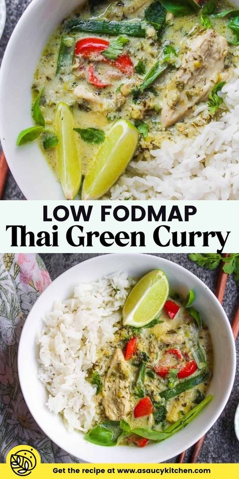 Low FODMAP Thai green curry - fresh, flavorful, and IBS friendly! Ibs Vegetarian Recipes, Low Fodmap Turkey Recipes, Low Fodmap Indian Recipes, Low Fodmap Curry Recipes, Low Fodmap Curry, Quick Low Fodmap Dinner, Fod Map Meals, Healthy Low Fodmap Recipes, Ibs Dinner Recipes