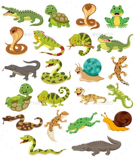 Set of Various Type of Reptile Cartoon - Animals Illustrations Cartoon Features, Cartoon Download, Logo Presentation, Vector Art Design, Animal Illustration, Cartoon Animals, Reptiles, Vector Art, Illustration Design