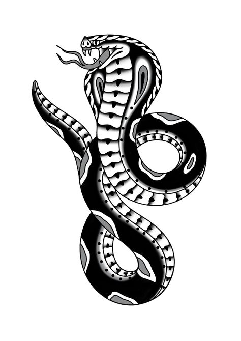 Traditional Snake Tattoo Black And Grey, American Traditional Cobra Tattoo, Snake Tattoo Old School Black, Old School Black And White Tattoo, Old School Snake Tattoo Design, American Traditional Snake Tattoo Black, Black And Gray American Traditional, Classic Tattoo Old School, Traditional Cobra Tattoo