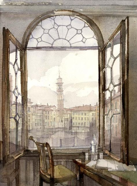 Filippov M. Window With A View, An Open Window, Window Drawing, Window View, Window Art, Window Painting, Open Window, Interior Art, Art Plastique