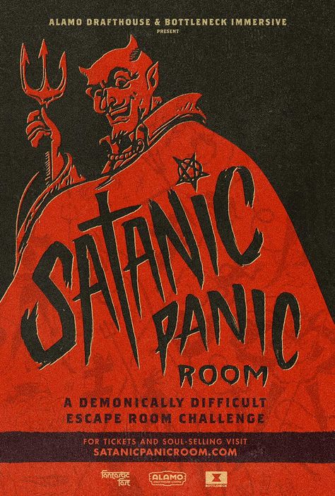 Satanic Panic, The Satanic Bible, Escape Room Challenge, Horror Merch, Bicycle Tattoo, Alamo Drafthouse, Panic Rooms, Dark Artwork, Occult Art