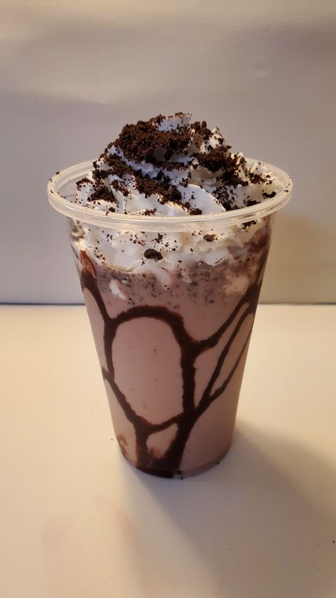 Chocolate Syrup around cup, Chocolate Milk, Redi Whip, crushed Oreos in and on top ("ashes" of plague victims burned on island) Chocolate Milk Aesthetic, Poveglia Island, Oreo Drink, Redi Whip, Choco Milk, Asylum Halloween, Oreo Milk, Ashes To Ashes, Crushed Oreos