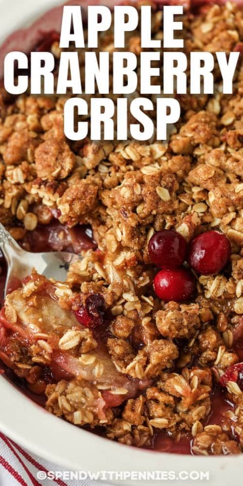 Cranberry Crunch Recipe, Apple Cranberry Dessert, Cranberry Recipes Healthy, Cranberry Crumble Recipe, Apple Cranberry Crisp Recipe, Oat Streusel Topping, Cranberry Apple Crisp, Cranberry Apple Crumble, Apple Crisp With Oatmeal