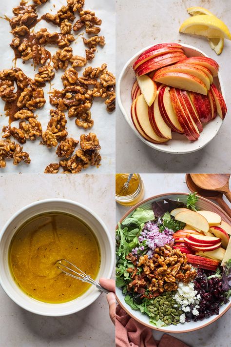 Apple Walnut Salad Recipe, Apple Salad Dressing, Candied Walnuts For Salad, Apple Dressing, Apple Salad Recipe, Caramelized Walnuts, Apple Walnut Salad, Apple Salad Recipes, Thanksgiving 2023