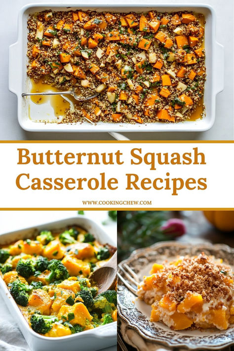 Top butternut squash casserole recipes for fall, featuring easy and healthy vegetable side dishes. Thanksgiving Recipes Squash, Roasted Butternut Squash Casserole, Butternut Squash Dinner Recipes Healthy, Ww Butternut Squash Recipes, Butternut Squash Zucchini Recipes, Recipe With Butternut Squash, Butternut Squash And Brussels Recipes, Cubed Butternut Squash Recipes, Butternut Squash Casserole Recipes