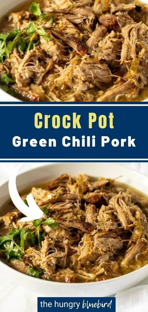 Crock Pot Green Chili, Pulled Pork Chili Recipe, Crockpot Pork Shoulder, Pork Tacos Crockpot, Pork Chile Verde, Pork Roast Crock Pot Recipes, Chili Pork, Pulled Pork Chili, Spicy Pulled Pork