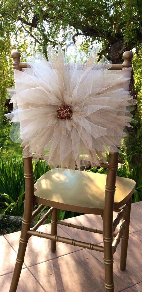 2 pieces Wedding chair coverbeautiful flower Wedding Ceremony Chairs, Ceremony Chairs, Wedding Chair Decorations, Chair Decor, Wedding Chair, Tulle Flowers, Chair Decorations, Deco Floral, Wedding Chairs