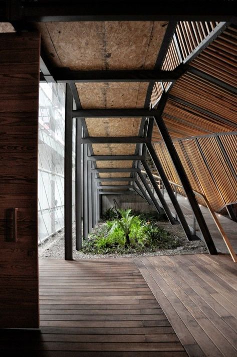 Brilliant architecture. all the wood and greenery. yummy Steel Architecture, Mexico Design, Wood Architecture, H Design, Wood Structure, Structure Architecture, Metal Building Homes, Facade Architecture, Structure Design