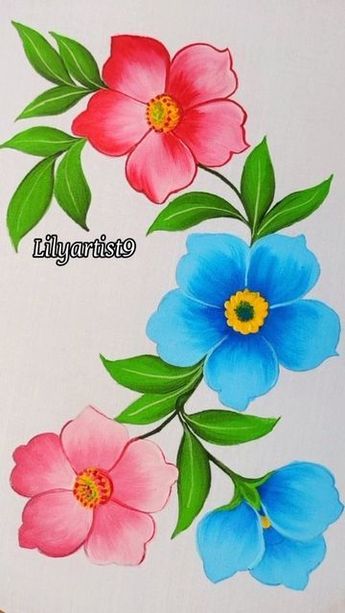 Fabric Paint Drawing, Fabric Painting Birds Designs, Flower Bird Drawing, Simple Fabric Painting Designs Flowers, Floral Painting On Fabric, Simple Painting Ideas Flowers, Fabric Painting Flowers Design, Hand Painted Fabric Pattern Design, Simple Flower Design Pattern