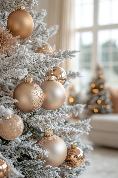 21 Chic Neutral Christmas Decor Ideas You’ll Love 22 Gold And Neutral Christmas Decor, Ivory And Champagne Christmas Tree, Gold And Cream Christmas Tree, Nude Christmas Tree, Champagne Christmas Decor, Champagne Christmas Tree, Neutral Christmas Decor Ideas, Neutral Holiday Decor, Timeless Christmas