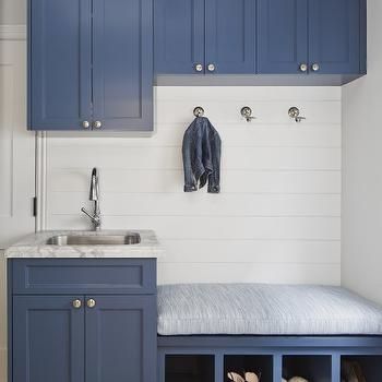 Blue Mudroom Sink Vanity Design Ideas Blue Mudroom, Ikea Laundry Room, Transitional Laundry Room, Mudroom Cabinets, Mudroom Makeover, Laundry Room/mud Room, Shoe Cubby, Mudroom Laundry Room, Mudroom Design