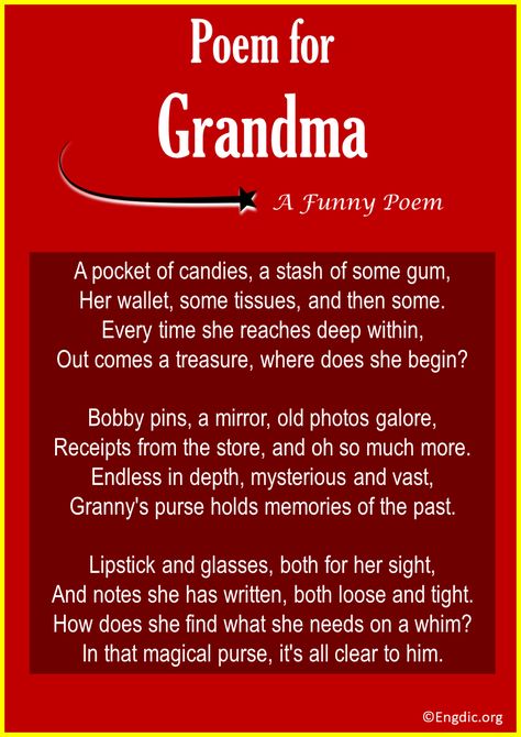 Grandmothers possess a special blend of wisdom, warmth, and whimsy. Dive into these 11 short poems that capture the humor and heartfelt affection of a grandmother’s love. Prepare to be charmed, tickled, and reminded of the sweet moments that make grandma’s bond truly unforgettable. Funny Poems About Grandma 1. Granny’s Magical Purse There’s a legend we’ve all come to discuss, about the mysterious depths of Grandma’s purse. Filled with secrets and wonders... Poems About Grandma, Daily Inspiration Quotes Motivation, Grandma Poem, Funny Poems, Birthday Poems, Challenging Games, Short Poems, Sweet Moments, Short Humor