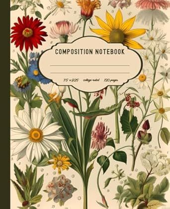 Vintage Botanical Composition Notebook: College-Ruled | 120 Pages | 7.5" x 9.25" | Floral Aesthetic Matt Cover Ed Books, Folder Cover Design, Botanical Notebook, Composition Notebook Covers, Pocket Diary, Folder Cover, Flower Notebook, Digital Writing, Floral Aesthetic