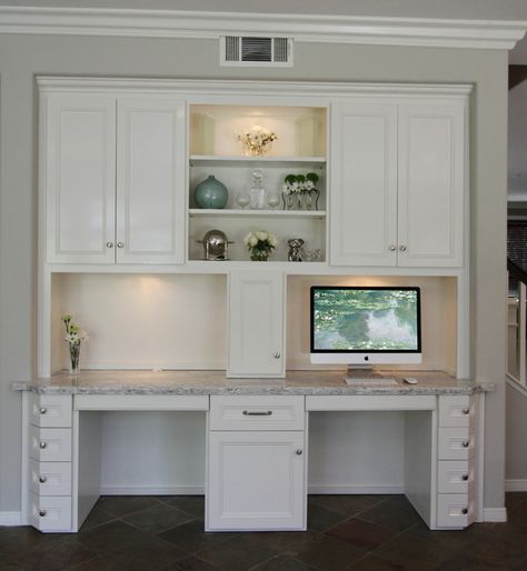 Built In Kitchen Desk, Kitchen Desk Ideas, Desk In Kitchen, Pullout Desk, Kitchen Pullout, Homework Nook, Built In Kitchen, Kitchen With Open Shelving, Kitchen Work Station