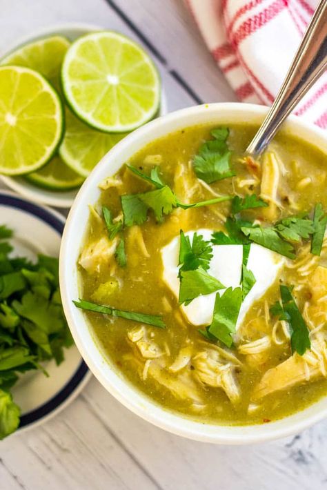 Chicken Chile Verde Soup ~ A Low Carb & Hearty soup Taco Soup With Green Enchilada Sauce, Green Chili Verde Soup, Chicken Green Chili Soup, Chicken Chile Verde Soup, Chile Verde Soup, Green Chicken Enchilada Soup, Chicken Green Chili, Verde Soup, Green Chili Soup