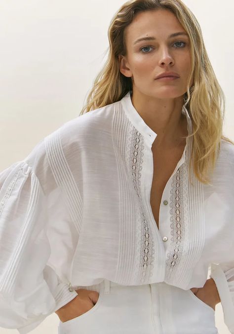 Pretty Blouses, Stylish Blouse, Desi Fashion, Lace Shirt, Silk Shirt, Massimo Dutti, Elegant Outfit, Minimal Fashion, White Shirt