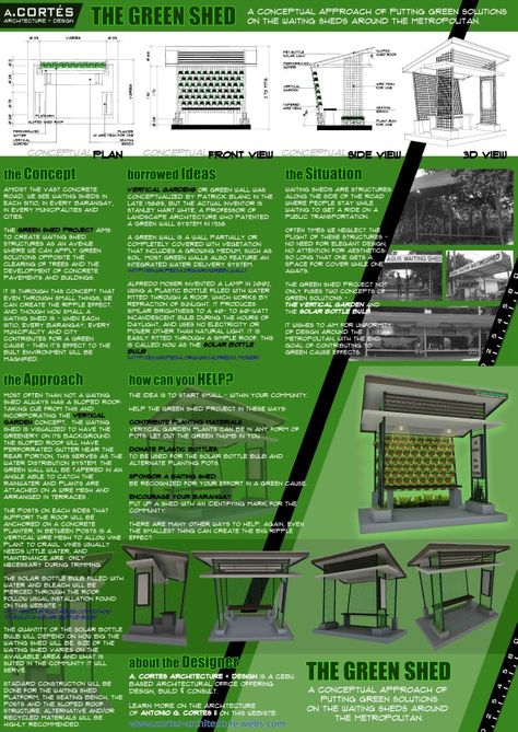 The Green Shed Waiting Shed Design Architecture, Waiting Shed Design, Waiting Shed, Green Shed, Shed Floor Plans, Shed Floor, Green Architecture, Shed Design, Poster Background Design