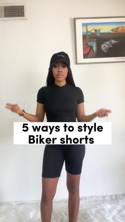 Winter Biker Shorts Outfit, Flannel With Shorts Outfit Women, How To Dress Biker Shorts, Bikershort Outfit Ideas, All Black Biker Shorts Outfit, Biker Shorts And Boots, Biker Shorts Outfit Casual, Black Biker Shorts Outfit Baddie, Fall Outfits With Biker Shorts