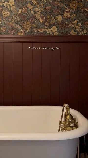 Dark Burgundy Bathroom, Moody Cottagecore Bathroom, Bold Half Bath, Moody Victorian Bathroom, Sherwin Williams Dark Clove, Dark Auburn Sherwin Williams, Dark Paint Bathroom, Hushed Auburn Sherwin Williams, Vanity Paint Colors