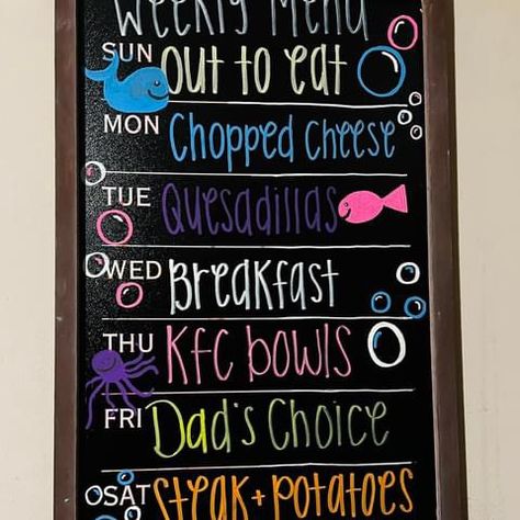 Weekly Menu Board Diy, Dinner Boards, Spring Chalkboard Art, Menu Board Diy, Weekly Menu Ideas, Weekly Menu Boards, Spring Chalkboard, Menu Calendar, Chalkboard Wall Art