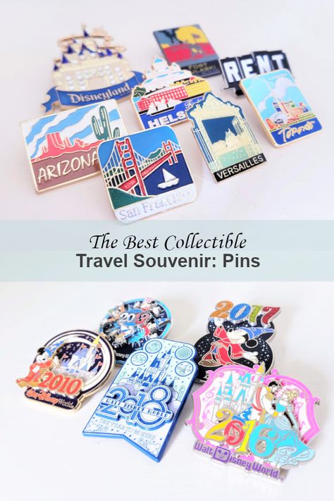 My recommendation for the best collectible (and affordable) travel souvenir is pins. Pins are affordable, easy to pack, and fun to display. Travel Pins Collection, Cool Souvenirs, Tourist Souvenirs, Souvenir Ideas, Magnet Ideas, Disney Pin Collections, Traveling Ideas, Traditions To Start, Canvas Banner