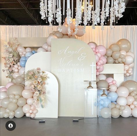 Baptismal Party, Christening Backdrop, Balloons Backdrop, Baby Shower Deco, Baptism Decorations, Baptism Ideas, Pastel Balloons, Arch Backdrop