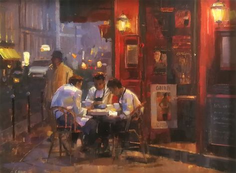 Art Of People, Paris Oil Painting, Paris Painting, Oil Painting Inspiration, Cafe Art, Painting People, France Art, Figurative Artists, Grey Art