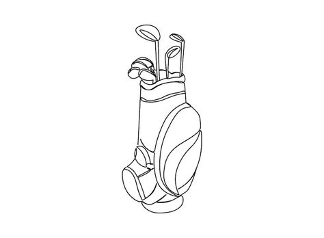 Golf Drawing Sketches, Golf Clubs Tattoo, Cute Golf Tattoos, Golf Bag Tattoo, Golf Cart Tattoo, Golf Line Art, Golf Bag Drawing, Golf Drawing Easy, Golf Cart Drawing