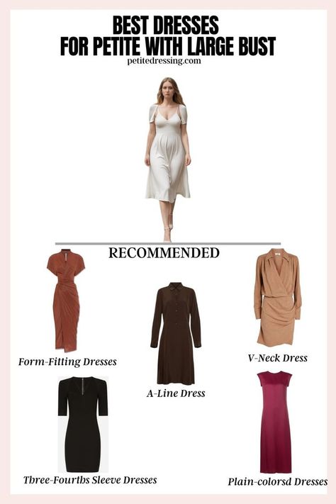 The Complete Dress Guide for Petites with a Large Bust Apple Shape Outfits, Dress Guide, Short Torso, Form Fitting Dress, Modest Fashion Outfits, Petite Women, Dress Form, Petite Dresses, Large Bust