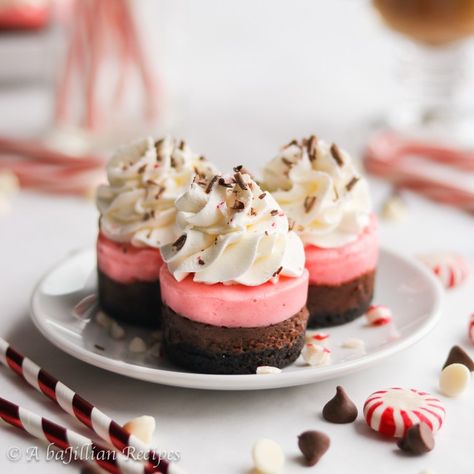 Peppermint Mocha Mini Cheesecakes - A baJillian Recipes Mocha Desserts, Mocha Cheesecake, Mini Cheesecake Pan, Peppermint Cheesecake, Oreo Cookie Crust, Melting White Chocolate, Coffee Cookies, Mexican Hot Chocolate, Chocolate Cheese