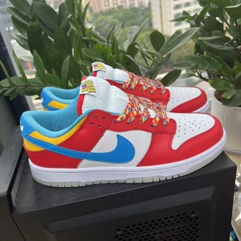 LeBron James X Nike Dunk Low “FruityPebbles” Athletic Running Shoes DH8009-600 Fruit Cereal, Pretty Sneakers, Fruity Pebbles, Nike Sb Dunk, Nike Sb Dunks, Athletic Running, Sb Dunk, Running Shoes Sneakers, Nike Dunk Low