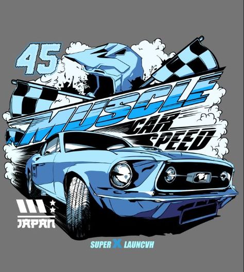 Cartoon Graphic Design For Tshirts, Race Car Graphic Design, Race Car Graphics, Race Car Design Graphics, Typography Shirt Design, Mustang Car, Graphic Shirt Design, Trippy Designs, Carros Vintage