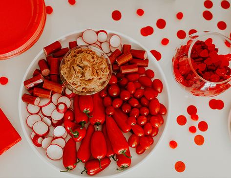 Red Third Birthday Party Color Party Red Food, Red Food Items For Color Party, Color Party Food Ideas Red, Red Color Party Food, Red Theme Food, Red Board Night Food, Red Party Foods, Red Food Board, Red Foods For Party