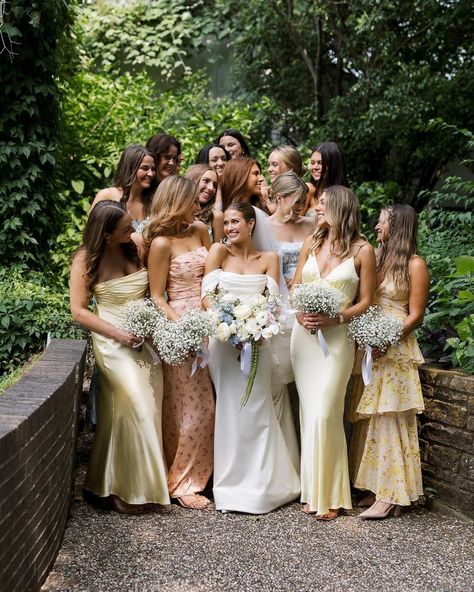 All Posts • Instagram Different Tone Bridesmaid Dresses, Natural Bridesmaid Dresses Color Schemes, Muted Pastel Bridesmaid Dresses, Cool Tone Bridesmaid Dresses, Whimsical Wedding Bridesmaids Dresses, Mix And Match Bridesmaid Dresses Summer, Bridesmaid Dresses Garden Wedding, All Different Bridesmaid Dresses, Bridesmaids Aesthetic