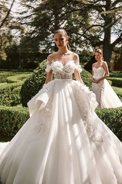 Bridal Dress Photoshoot, Peplum Wedding Dress, Ruffle Wedding Gown, Wedding Gown Trends, A Line Ball Gown, Embellished Corset, Bridal Short, 2024 Wedding Dresses, Bridal Couture Week