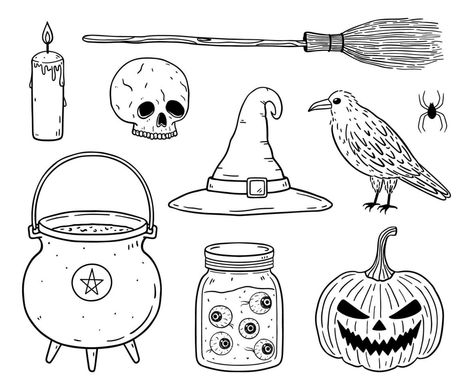 Lantern Jar, Easy Halloween Drawings, Cute Halloween Drawings, Lantern Drawing, Witch's Cauldron, Witch Drawing, Creepy Pumpkin, Halloween Elements, Pumpkin Lantern