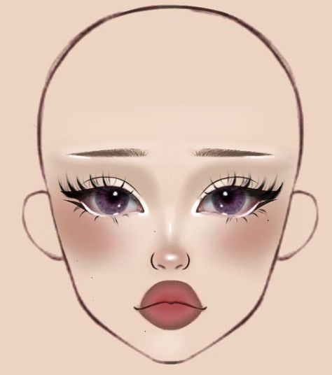 Drawing Makeup Looks, Makeup Base Drawing, K-12 Makeup Ideas, Doll Eyeliner, Makeup Ideas Drawing, Makeup Drawings, Makeup Sketch, Face Chart Makeup, Digital Makeup