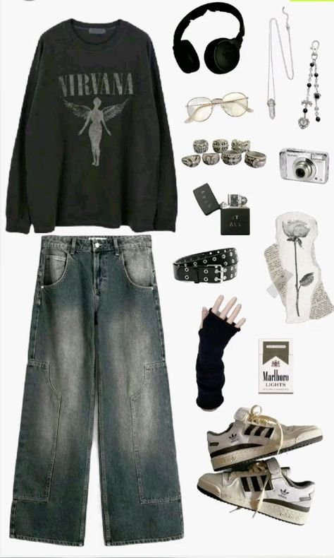 Rockstar Guy Outfit, Goth Nonbinary Outfits, Grunge X Academia, 90 Grunge Outfits Men, Different Styles Fashion List Names, Dark Y2k Fashion, Alt Transmasc Outfits, Grunge Man Outfit, Emo Skater Outfits