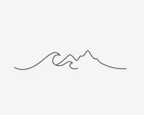 Tattoo Ocean And Mountain, Mountains Waves Tattoo, Mountain Waves Tattoo, Mountain And Sea Tattoo Simple, Mountain To Ocean Tattoo, Waves Line Drawing, Single Line Mountain Tattoo, Mountains And Beach Tattoo, Beach Mountain Tattoo