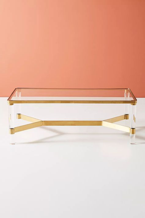 Oscarine Lucite Coffee Table, Rectangle | Anthropologie Kid Friendly Coffee Table, Lucite Bar Cart, Lucite Coffee Table, Glam Coffee Table, Lucite Furniture, Woodworking Projects Furniture, Hanging Furniture, Unique Coffee Table, Coffee Table Rectangle