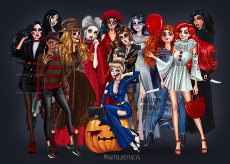 Анастасия Косьянова on Instagram: “Halloween Time🎃🔥(Swipe👉🏼👉🏼👉🏼) My Disney Princesses as Halloween characters🙌🏻 What’s your favorite Halloween costume? Comment below👇🏻 #art…” Hermanas Sanderson, Disney Punk, Disney Horror, Evil Disney, Disney Pixar Characters, Halloween Princess, Disney Princess Artwork, Halloween Characters, Disney Princess Modern