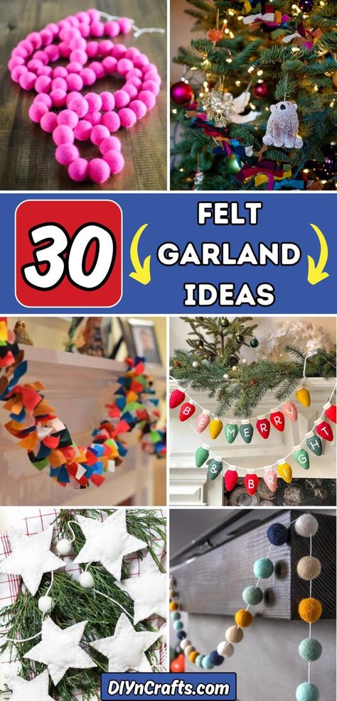 30 Felt Garland Ideas Spray Foam Christmas Garland, Felt Christmas Tree Garland Diy, Toddler Felt Christmas Tree Diy, Felt Christmas Tree Garland, Felt Garland Diy Christmas, Felt Holiday Garland, Felt Garland Ideas, Easy Diy Christmas Garland Ideas, Christmas Felt Garland Diy