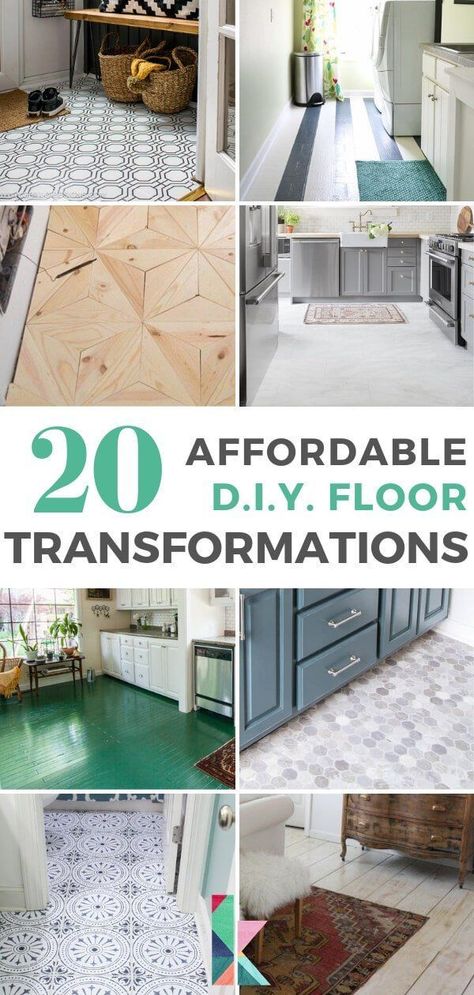 Need to update your outdated floor on a tight budget? These DIY flooring ideas are budget-friendly, but high on style. Check out these affordable ways to update old tile, wood, vinyl and linoleum floors. #diyfloor #diyflooring #affordableflooring #affordablefloor Cheap Flooring Ideas, Diy Flooring Ideas, Linoleum Floors, Koti Diy, Cheap Flooring, Creative Flooring, Tile Wood, Diy Flooring, Flooring Ideas