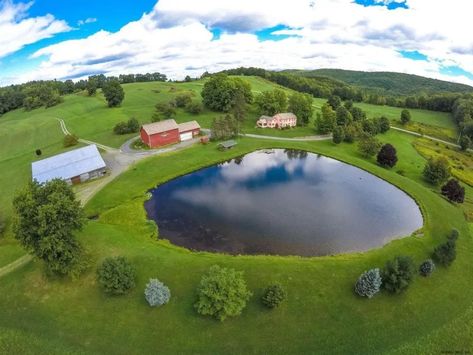 c.1888 Move-in Ready Farmhouse w/ Extra Home, Barn, Pond,170 Acres in Cambridge NY $650,000 - Country Life Dreams #farms #hobbyfarms #farmhouses Greenhouse Pools, Farm Ponds, Outdoors Ideas, Farm Pond, Earth Bag Homes, Earth Bag, Frozen Pond, Life Dreams, Farm Living