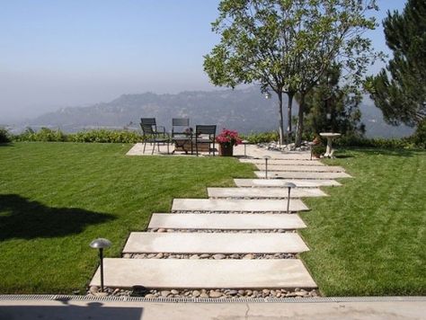 Contemporary Landscape Design, River Rock Garden, Landscape Pavers, Gardening Equipment, Landscape Gardening, Walkway Design, Paver Walkway, Front Walkway, Driveway Design